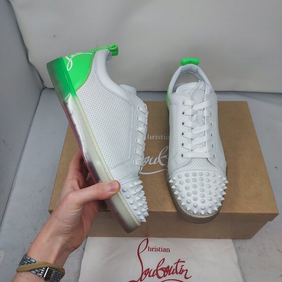 Christian Louboutin Other - Christian Louboutin White Fun Louis Spike Fluo Green Sneaker